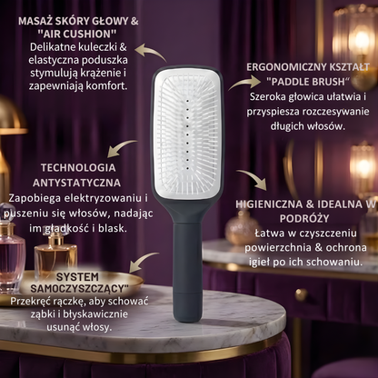 NOVIA Pure – Samoczyszcząca Szczotka do Włosów z Funkcją Masażu
